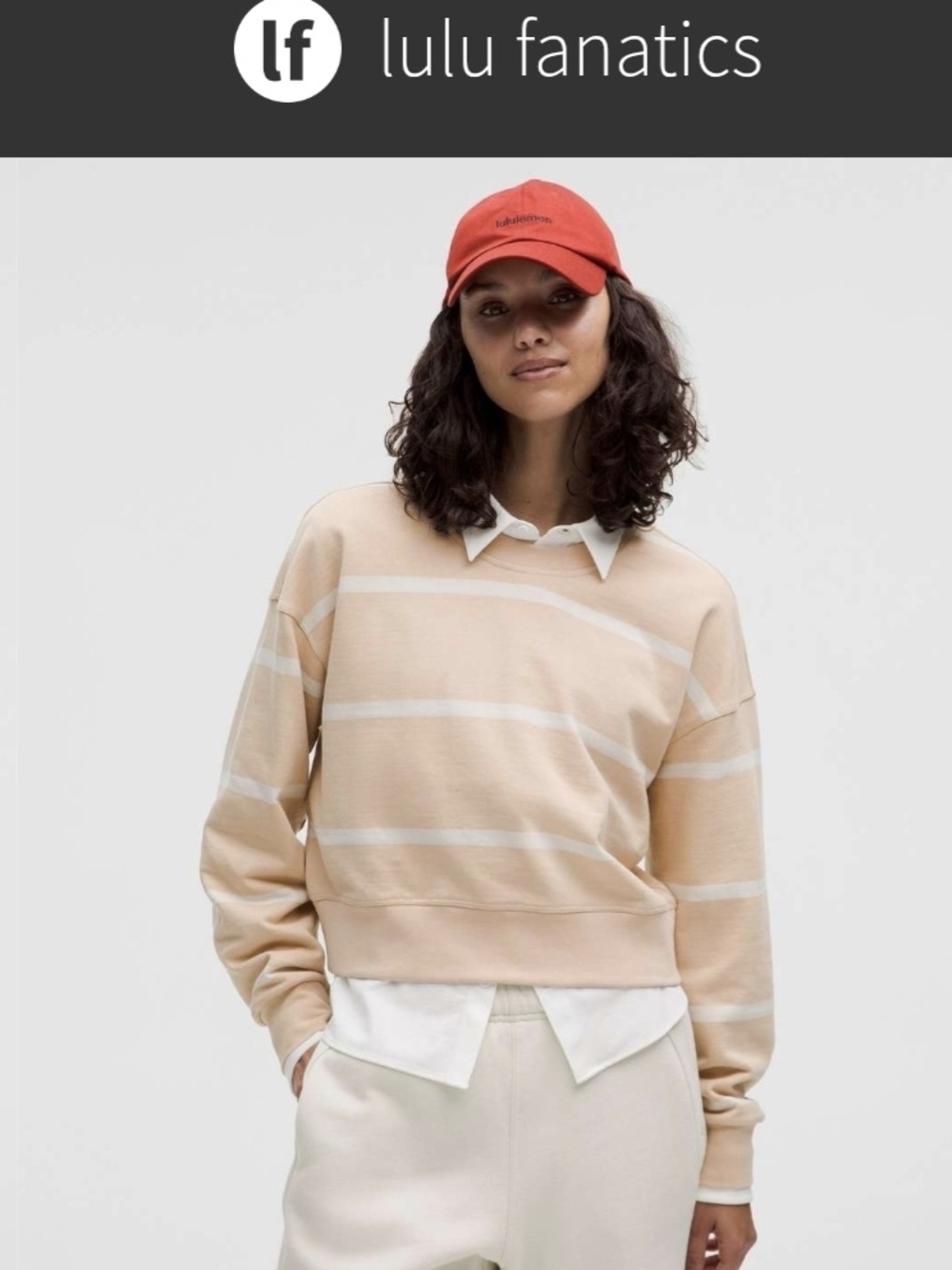 lululemon athletica Peach and White Striped Cropped Sweater